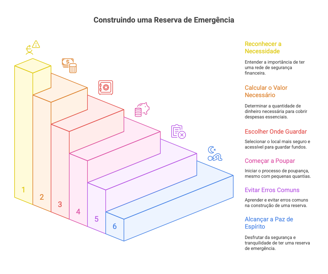 Ilustração de um cofre em forma de porco sendo protegido por um escudo, simbolizando a segurança da reserva de emergência.