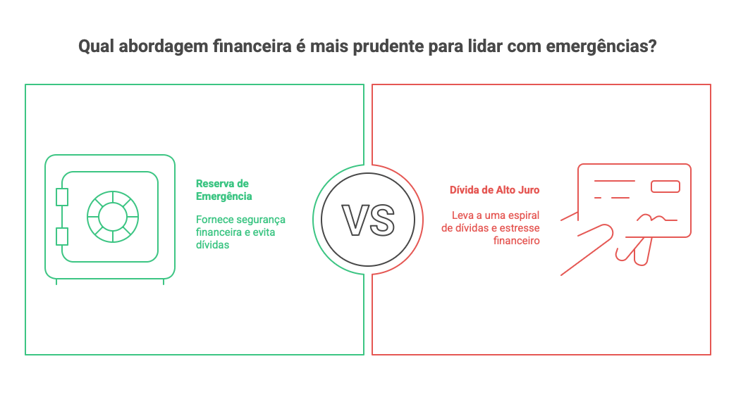 Gráfico mostrando a diferença entre usar uma reserva de emergência versus contrair dívidas com juros altos.