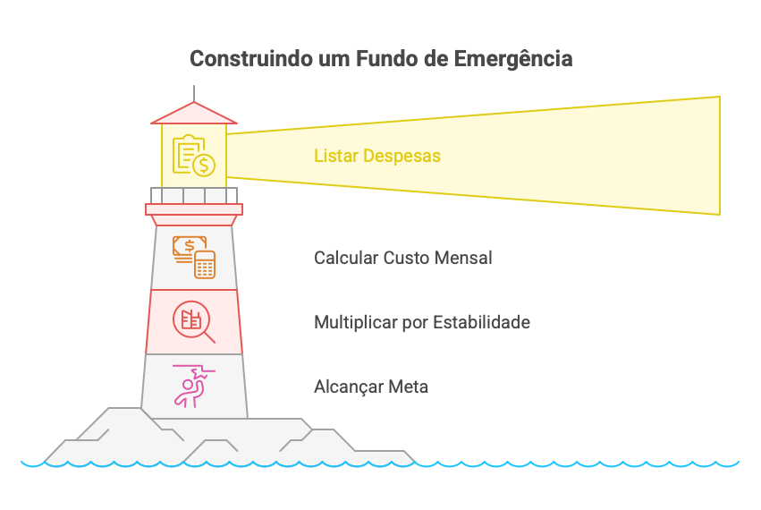 Calculadora e planilha mostrando o cálculo do custo de vida mensal para a reserva de emergência.
